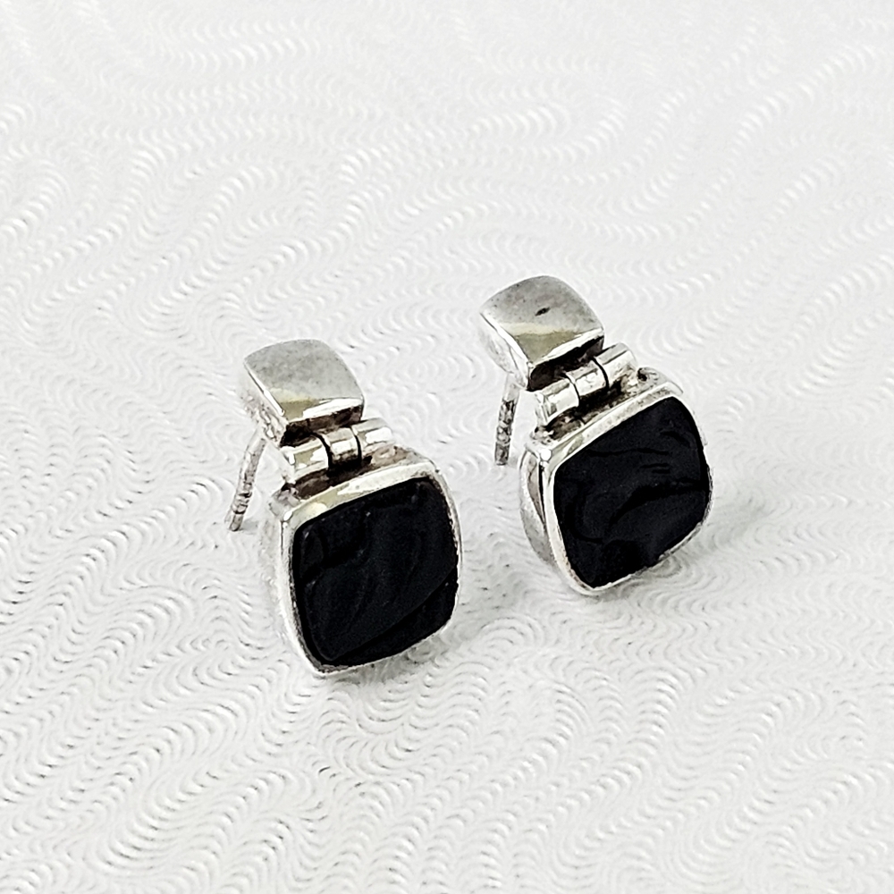 Silpada Rare Sterling Silver PB Black Tooled Leather Earrings on Posts P1012